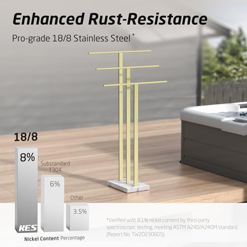 KES Gold 3-Tier Freestanding Towel Rack with Marble Base, 36" Tall