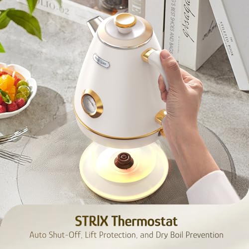 Hazel Quinn Retro Electric Kettle 1.7L with Thermometer Pearl White