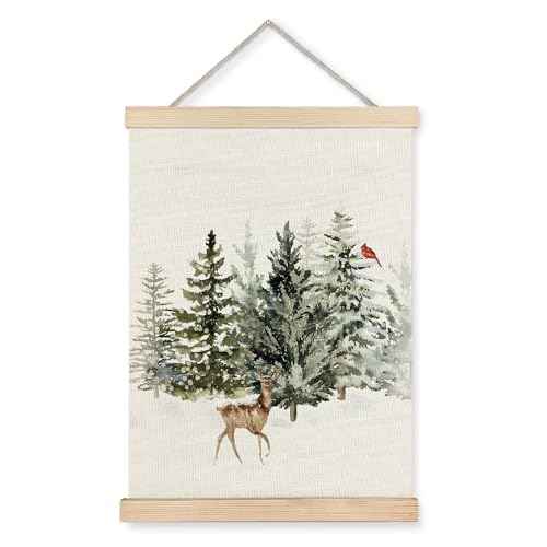 URLLUAE Winter Wall Art Decor, Reindeer pine tree wall art, christmas pictures wall decor Poster Hanger Frame,winter Wall Art, Christmas Wall Decor for Bedroom Home Office, 12x16 Inch
