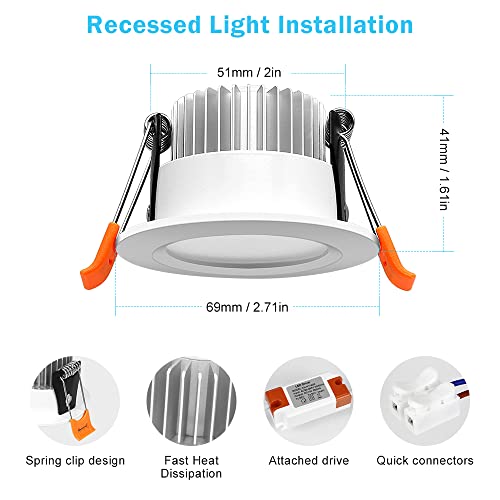 inShareplus Colorful White 6-Pack 2-Inch WiFi RGB Dimmable Recessed Ceiling Lights