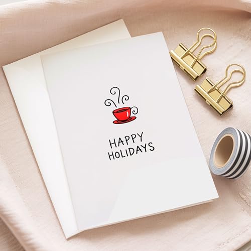 Podagree Holiday Greeting Card with Red Coffee Cup Illustration – Christmas & New Year Stationery, 5.3x8in, Blank inside, Includes Envelope
