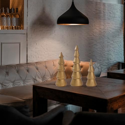 IDATOO Gold Wooden Christmas Tree Set of 3 Tabletop Decor for Holiday & Home