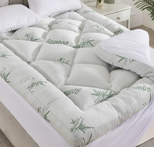 Green Full Size Memory Foam Mattress Topper 3 Inch Cooling Bamboo Viscose Pillow Top