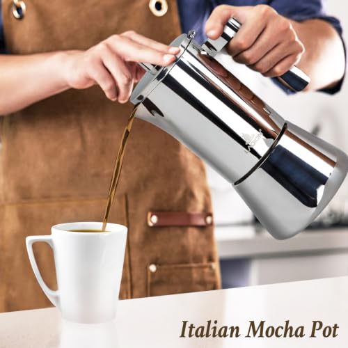LAOION 12-Cup Silver Stovetop Espresso Maker, 17.5 oz Moka Pot, Stainless Steel