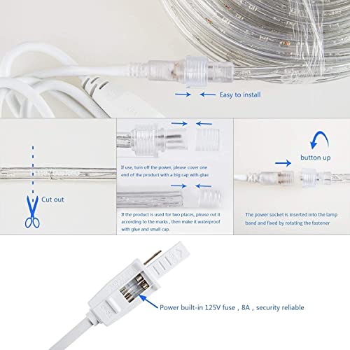 GUOTONG White 20ft Outdoor Rope Lights – Daylight White, Waterproof, Cuttable & Connectable