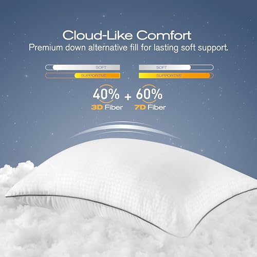 MUFEW King Size Pillow Set of 4 - Ultra Thick Cooling Down Alternative Hotel Quality Bedding for Back, Side & Stomach Sleepers