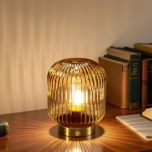 Rechargeable Cordless Table Lamp - Amber Glass with Memory Function