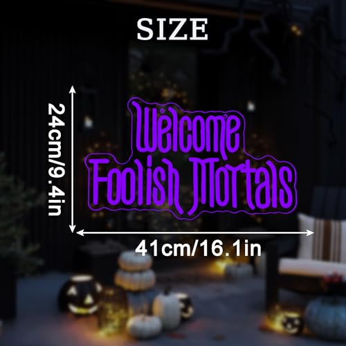 Welcome Foolish Mortals Neon Sign, Halloween Light Spooky Gothic