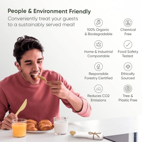 Set of 100 EcoPreps Bamboo Cutlery and Napkin Set - Biodegradable Party Pack