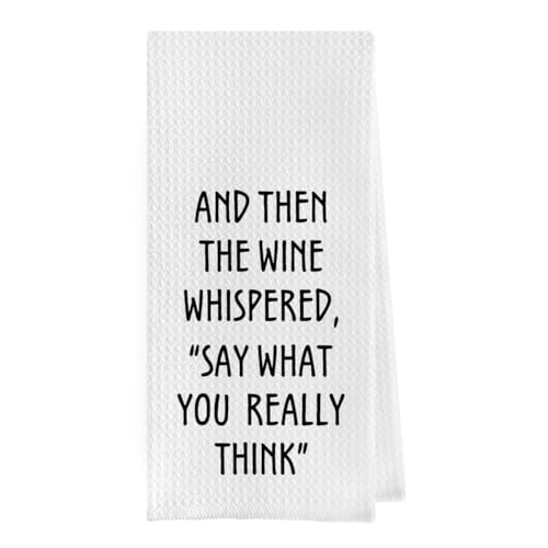 White Wine Lovers Dish Towel - Funny Kitchen Gift, 16x24 Waffle Weave Microfiber