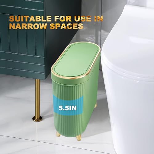Supteron Mint Green Bathroom Trash Can with Lid 3.2 Gallon Narrow Plastic Waste Bin