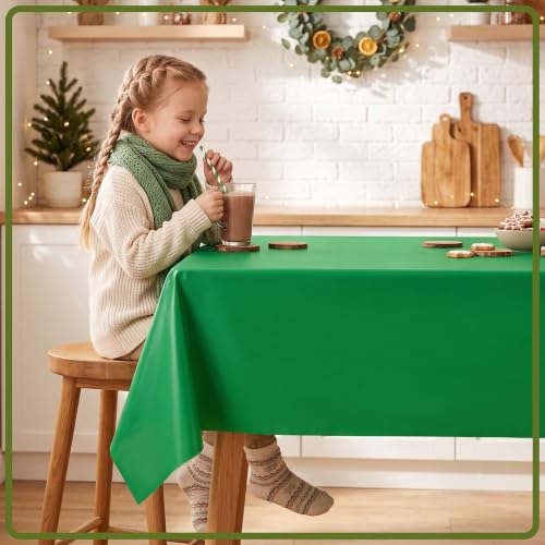 Christmas Plastic Tablecloth Roll 100FT x 54IN - White Red Green with Cutter Box