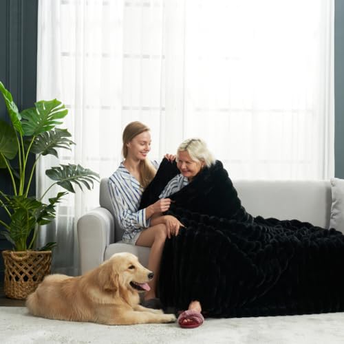 Black Faux Fur Throw Blanket 50x60 Inches Cozy Plush Sofa & Bed Accessory