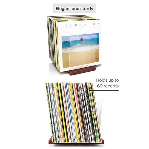 Brown Vinyl Record Storage Rack for Albums - 60-70 LP Capacity, Mid-Century Style, No Assembly