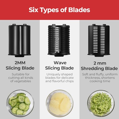 Electric Cheese Grater Salad Maker with 6 Blades - 250W Shredder & Slicer