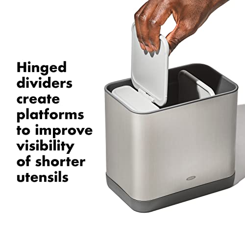 OXO Good Grips Large Adjustable Stainless Steel Utensil Organizer - Kitchen Tool Holder