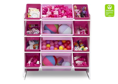 Delta Children Kids Toy Storage Organizer with 12 Plastic Bins - White/Pink, Kid-Friendly, Durable