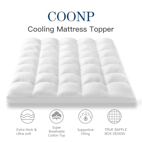 COONP Queen Mattress Topper - White Extra Thick Cotton Pillow Top Bedding