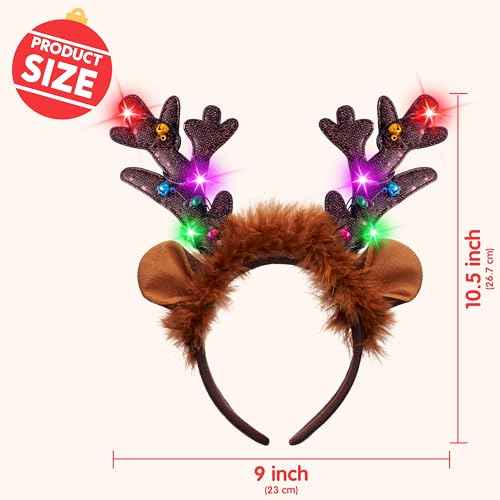 JOYIN Christmas Light Up Headband, Cute Reindeer Headband with LED Bulbs for Adult Kids Party Favor Supplies Xmas Accessories Christmas Holiday