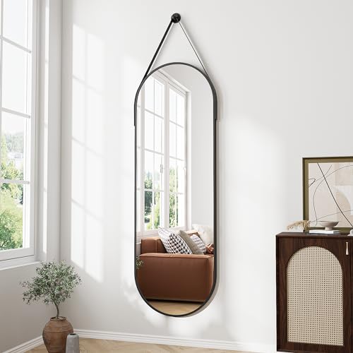 Oval Wall Mounted Full Length Mirror 48x16 Inches - Black - Variation of THIS listing