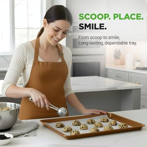 NutriChef 2-Pack XL Nonstick Cookie Sheets 22x16 Inch Baking Pans, Gold, Oven Safe