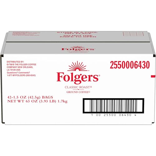 Folgers Classic Roast Ground Coffee - Medium Roast, 42 Packets, 1.5 oz Each