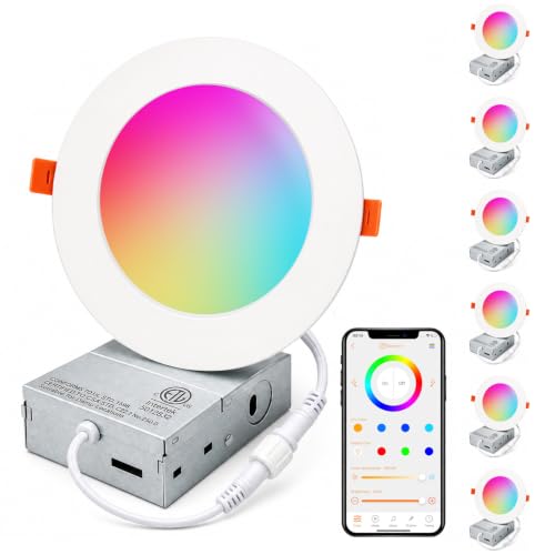 ILC 4 Inch RGB Recessed LED Downlight with Voice & App Control, 6 Pack