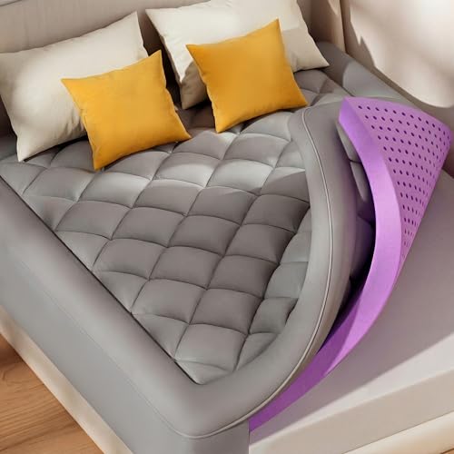 SINWEEK King Size Dual Layer Memory Foam Mattress Topper Gray 5 Inch Gel & Plush Pillow Top