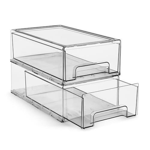 Sorbus Clear Stackable Refrigerator Drawer Organizers - Medium, 2 Pack
