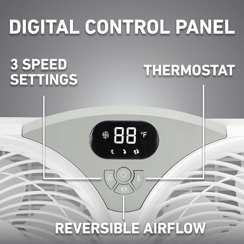 Holmes 9-Inch Digital CleanBreeze Window Fan with Thermostat and Remote - Twin Blade, Reversible, 3 Speeds