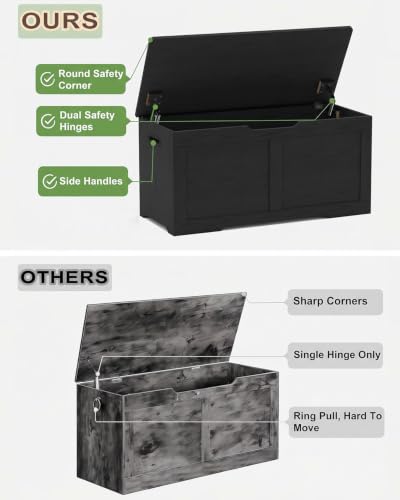 Black Timberer 31.5-Inch Wooden Storage Chest with Safety Hinges, Rustic Bench