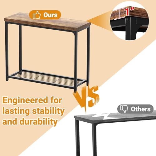 32-Inch Industrial Console Table with 2-Tier Storage - Oak Grey