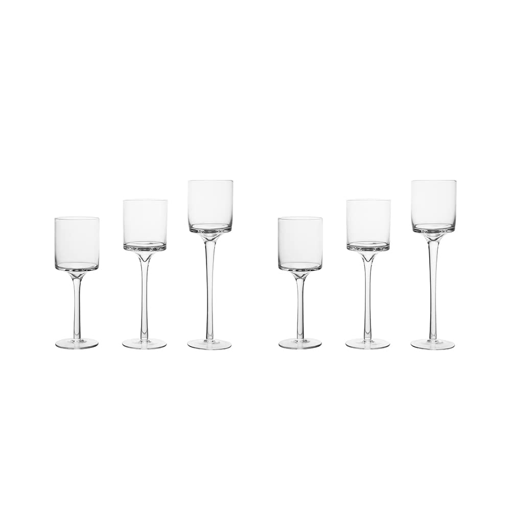 2 Sets (6 Pcs) Candlestick & Tealight Candle Holders Tall High Elegant Clear Glass Tealight Holder Suitable for Candles Under 6cm (2.36") in Diameter Fit Home Party Wedding Table Centerpiece Decor