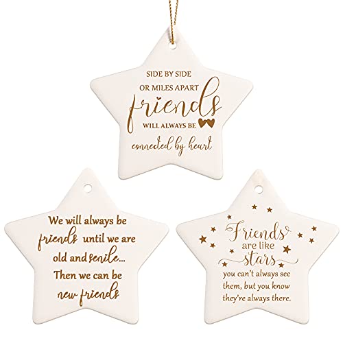 CHENGU 3 Pieces Christmas Ceramic Star Ornaments Friends Gift Holiday Decor