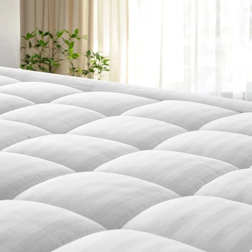 White King Size Breathable Cotton Mattress Topper with Deep Elastic Pocket & Plush Filling