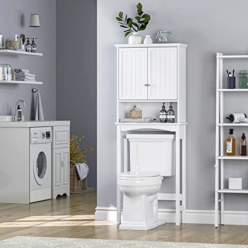Over Toilet Storage Cabinet with Adjustable Shelves - White Bathroom Organizer
