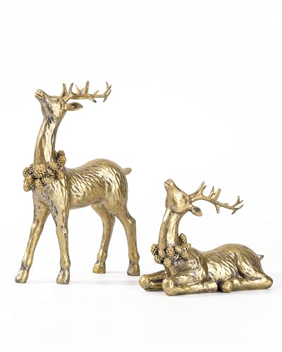 DN Deconation Gold 2-Pack Christmas Reindeer Figurines - Tabletop Decor Set