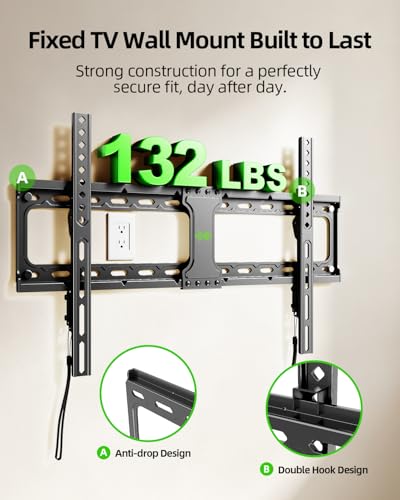 Low Profile TV Wall Mount for 42-95 Inch Flat & Curved Screens - Max 132 lbs, VESA 600x400mm, Fits Studs