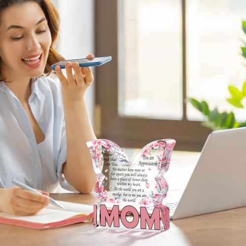 Birthday Gifts for Mom Birthday Gifts for Mom from Daughter Son, Mom Birthday Gift Ideas Unique Christmas Mothers Day Best Mom Ever Gift New Mom Single Mom Stepmom Butterfly Shaped Acrylic Plaque Sign