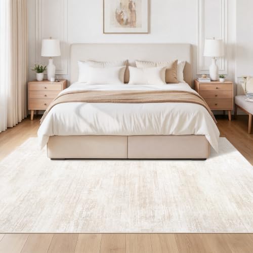Tosuoka 6x9 Beige Abstract Washable Area Rug for Living Room - Non-Slip, Soft, Stain-Resistant