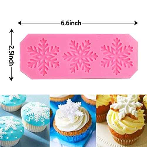 Rainmae 6 Pcs Christmas Snowflake Cake Silicone Fondant Molds, 3D Snowflake Winter Frozen Party Cupcake Topper Decorating Tools, Silicone Chocolate Candy Gum Paste Polymer Clay Epoxy Resin Mould