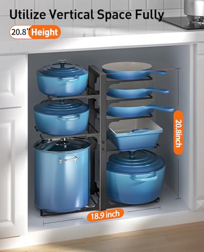ORDORA 20.8-Inch Black Under Cabinet Pot and Pan Organizer - Adjustable, Heavy-Duty