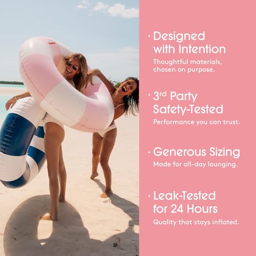 Pink 46-Inch Vintage Stripe Pool Tube Float with Cup Holder - Adult Size