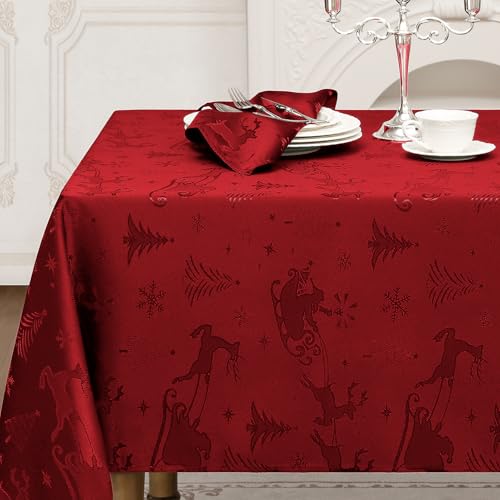 Romanstile Christmas Jacquard Rectangular Tablecloth 60x144 Inch Red - Festive Holiday Dining Decor