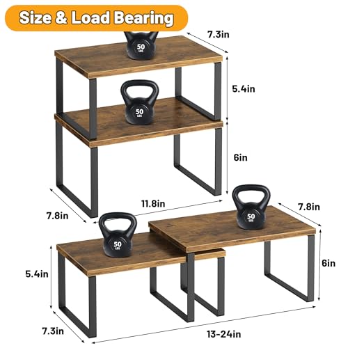 Kitchen Cabinet Organizer Shelf Set of 4 Rustic Brown Stackable Expandable Wood Spice Racks
