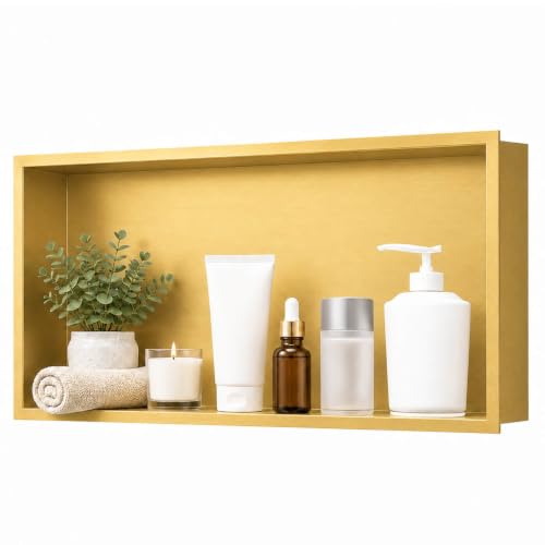Stainless Steel Shower Niche Insert 24x12 Brushed Gold - Waterproof, No Tile Needed