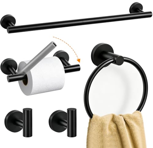 Nolimas Matte Black 5-Piece Bathroom Hardware Set with 24" Towel Bar - Variation A