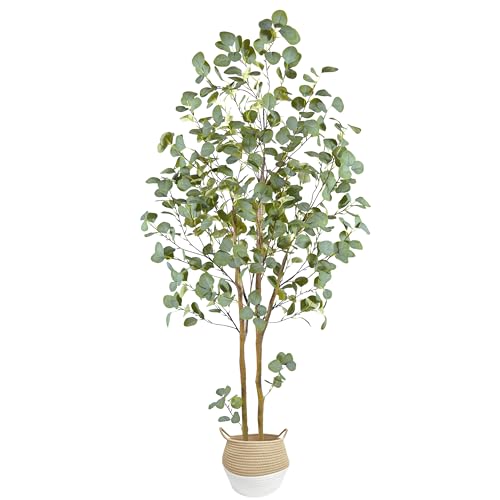 Eucalyptus Artificial Tree 6ft Tall with Basket - Faux Plants for Indoor & Outdoor Decor