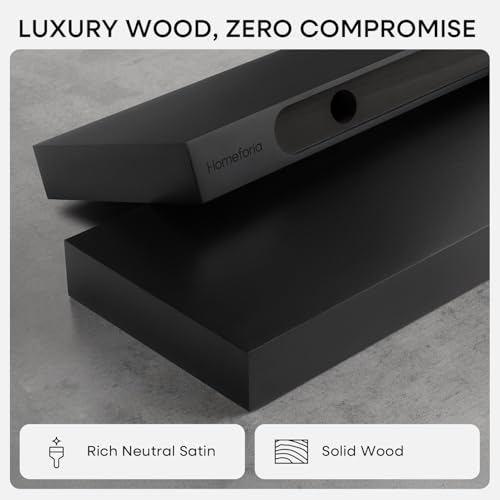 Modern Black Floating Shelves Set of 2 - 12 Inch Solid Pine Wall Storage