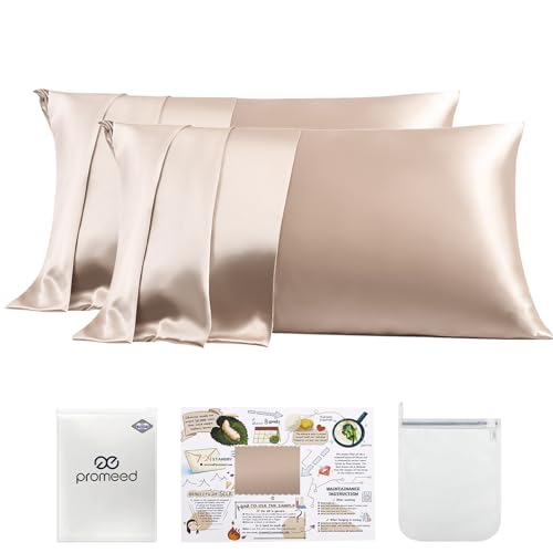 PROMEED 23 Momme Mulberry Silk Pillowcase 2 Pack - Champagne, Standard 20x26 Inches
